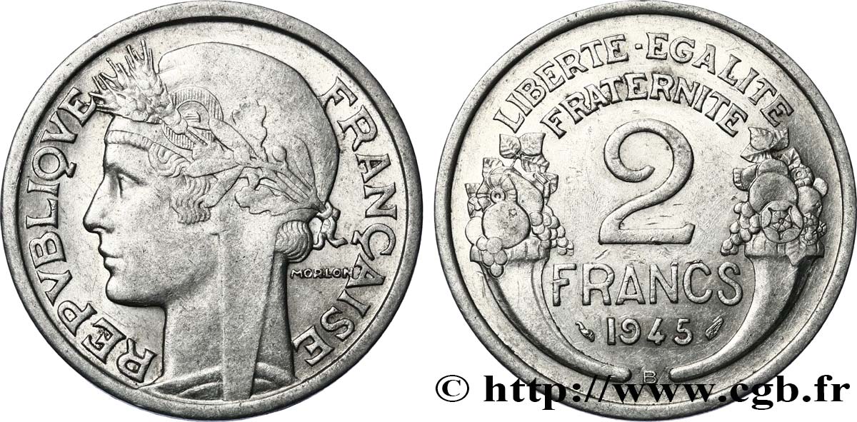 2 francs Morlon, aluminium 1945 Beaumont-Le-Roger F.269/6 AU 