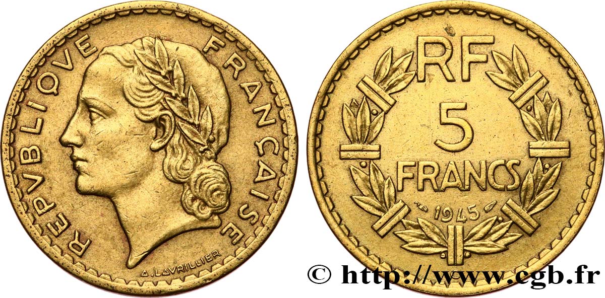 5 francs Lavrillier, bronze-aluminium 1945 Castelsarrasin F.337/6 TTB 