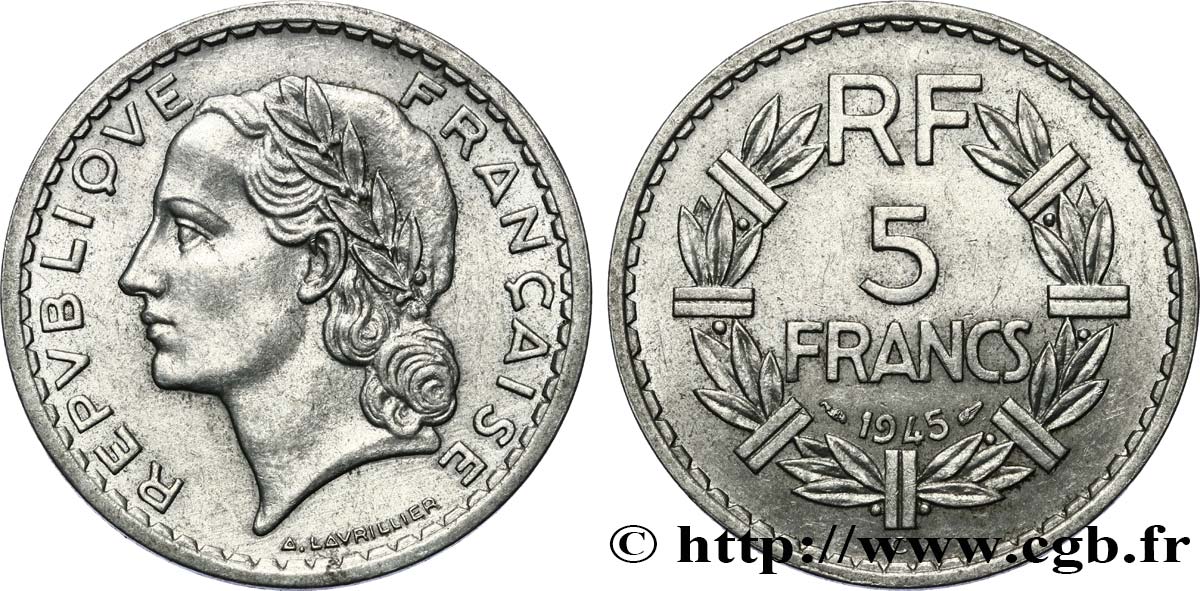 5 francs Lavrillier, aluminium 1945 Castelsarrasin F.339/5 BB50 