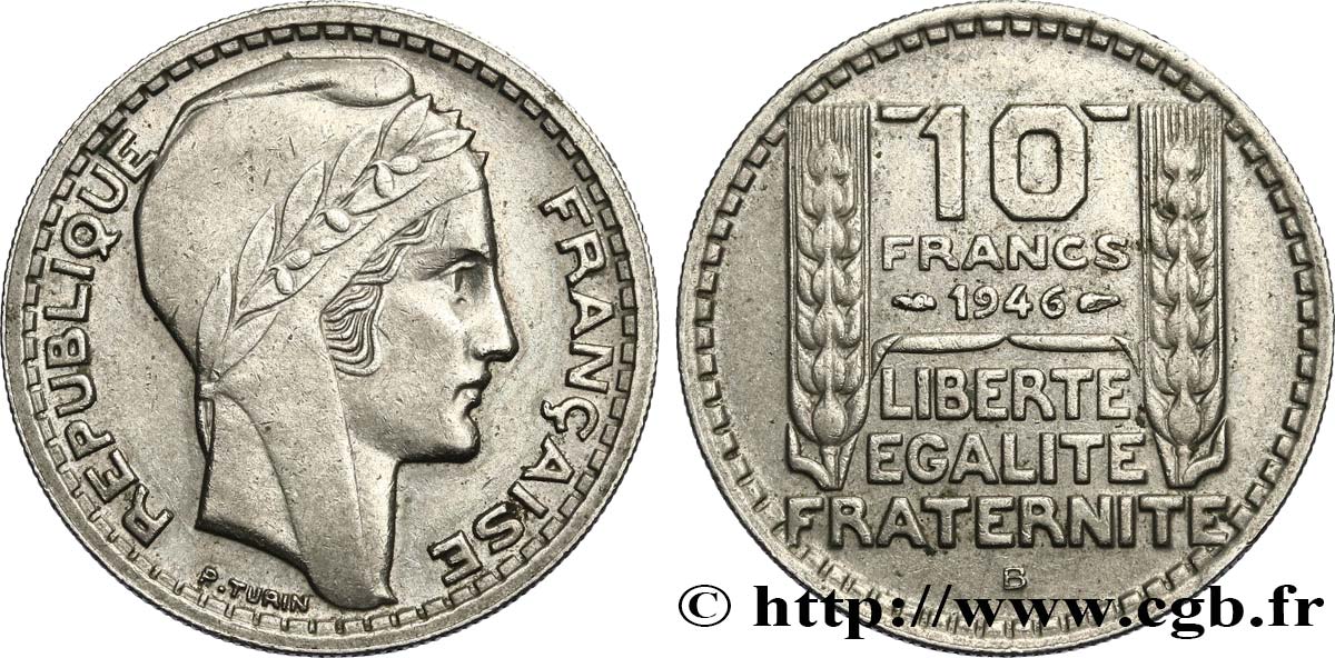 10 francs Turin, grosse tête, rameaux courts 1946 Beaumont-Le-Roger F.361A/3 BB 