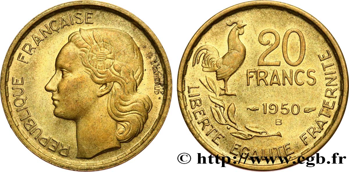 20 francs G. Guiraud, 4 faucilles 1950 Beaumont-Le-Roger F.402/4 SUP58 