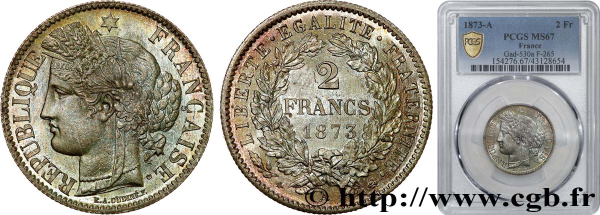 2 francs Cérès, avec légende 1873 Paris F.265/10 FDC67 PCGS