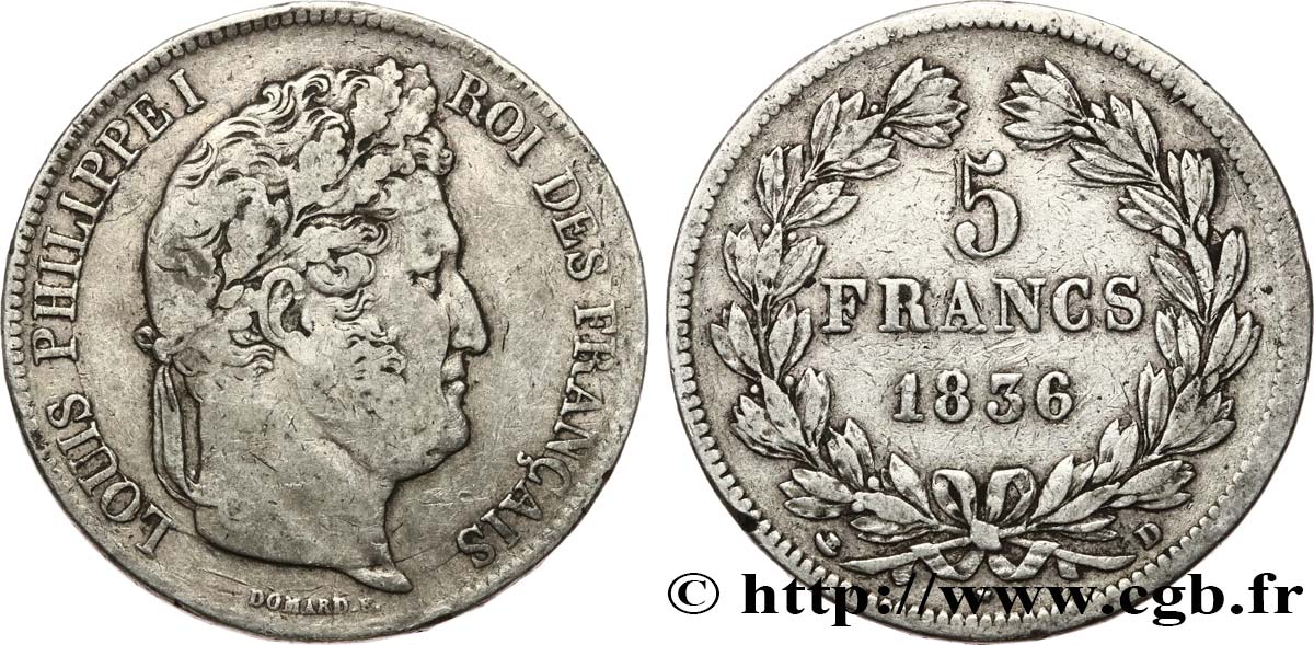 5 francs IIe type Domard 1836 Lyon F.324/56 S25 