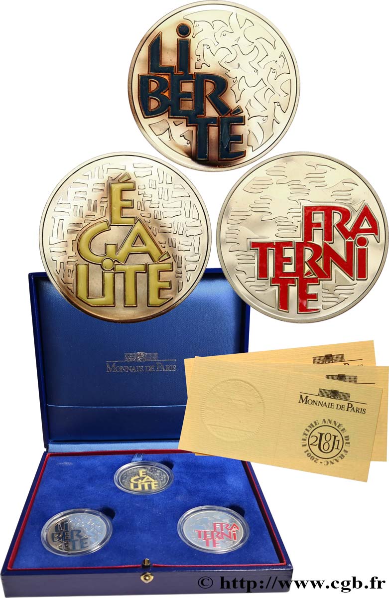 Coffret Belle Epreuve 6,55957 francs - Devise de la République Française 2001  F5.1258/1259/1260 1 SPL 