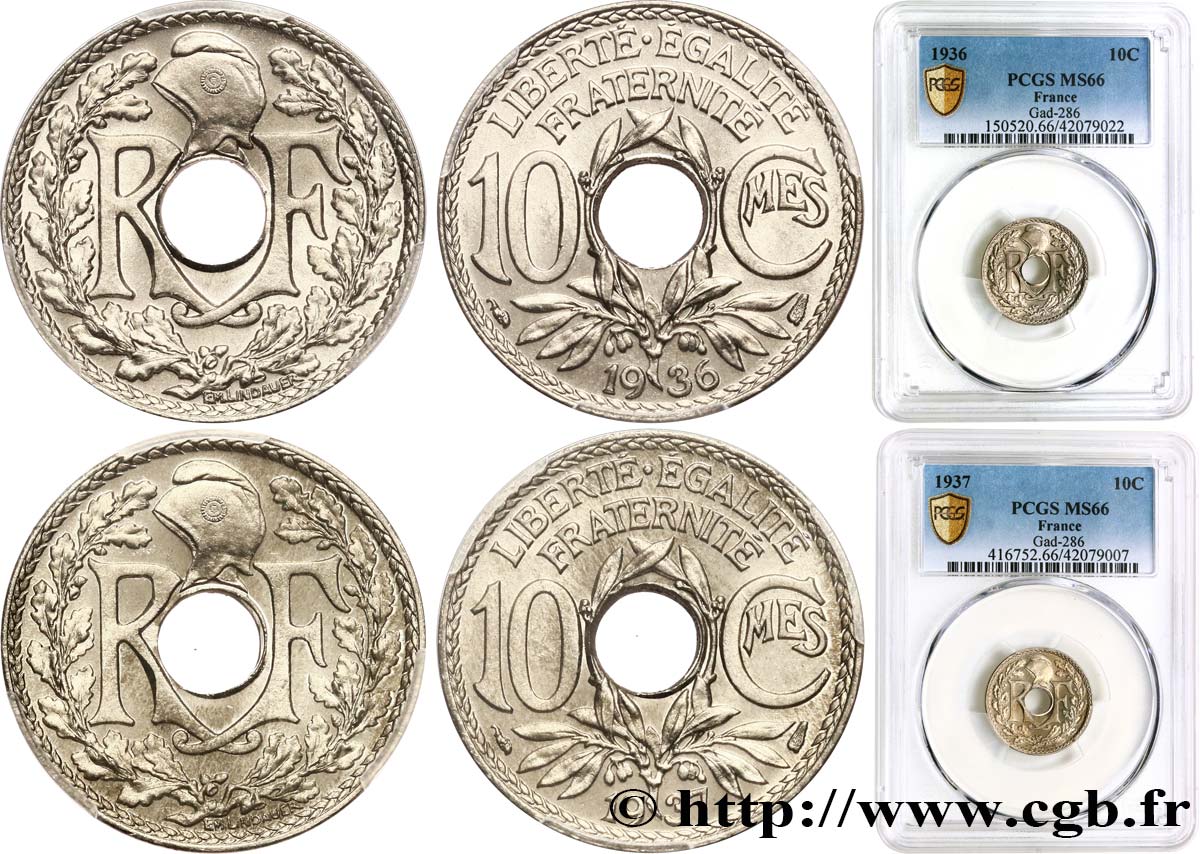 Lot de deux 10 centimes Lindauer n.d.  F.138/23 FDC66 PCGS
