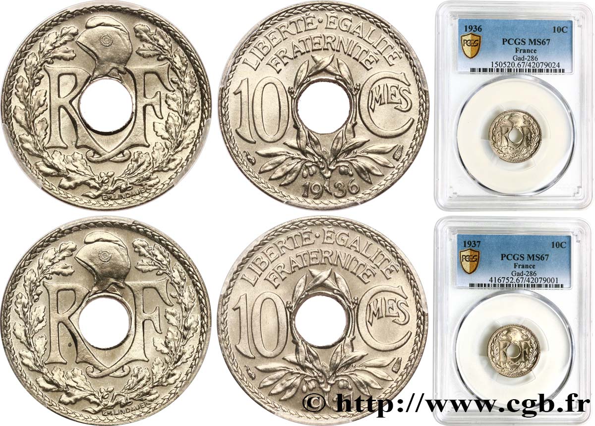 Lot de deux 10 centimes Lindauer n.d.  F.138/23et24 ST67 PCGS