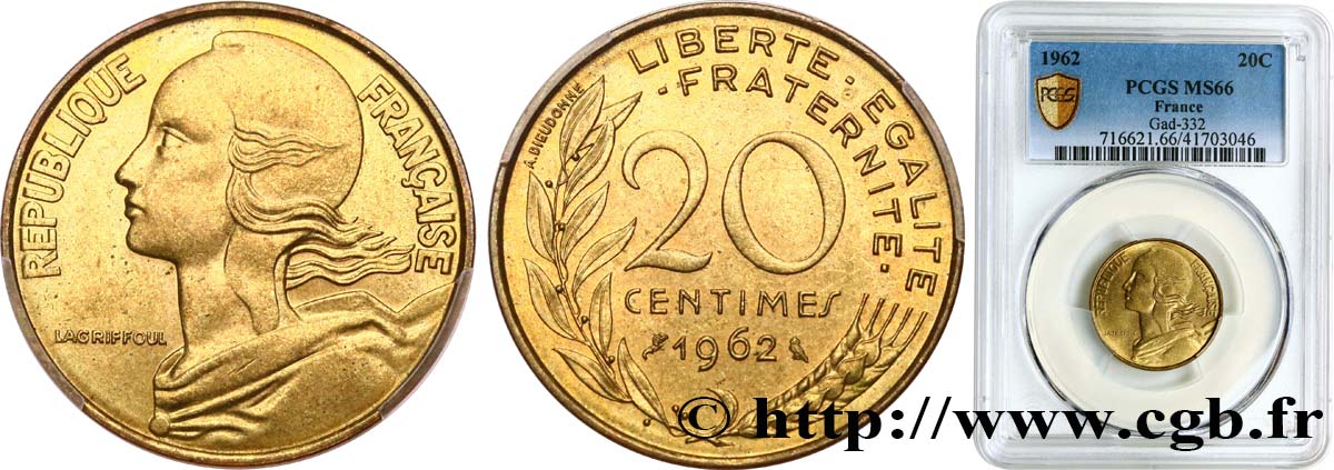 20 centimes Marianne 1962 Paris F.156/2 ST66 PCGS