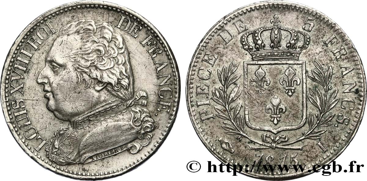 5 francs Louis XVIII, buste habillé 1815 Limoges F.308/20 TTB50 
