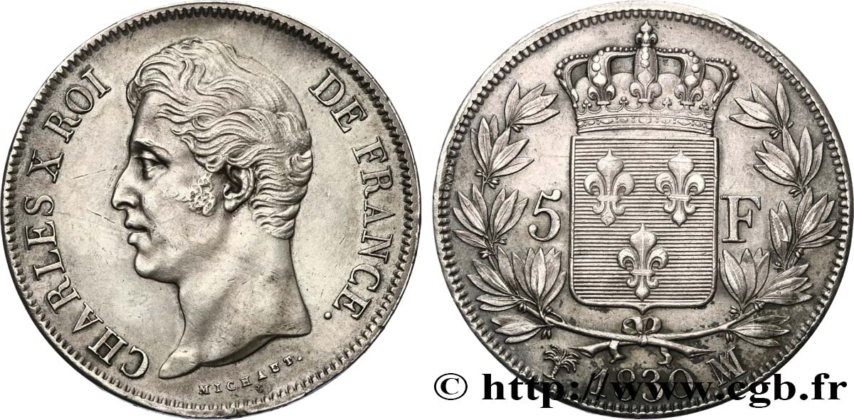 5 francs Charles X, 2e type 1830 Marseille F.311/49 SUP 