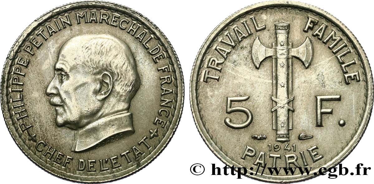 5 francs Pétain  1941  F.338/2 SUP 