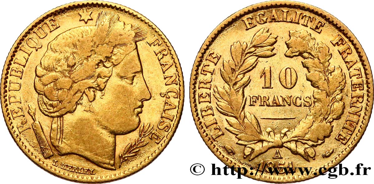 10 francs or Cérès, IIe République 1851 Paris F.504/3 MB 
