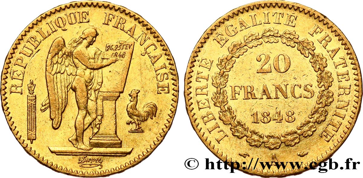 20 francs or Génie, IIe République 1848 Paris F.528/1 MBC45 