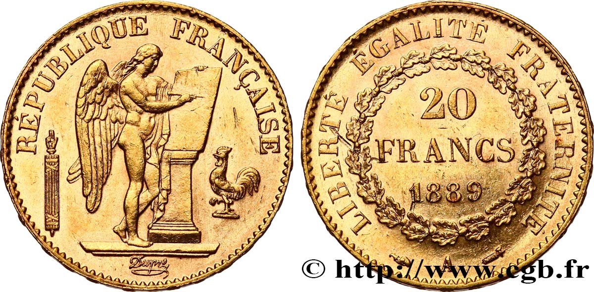 20 francs or Génie, Troisième République 1889 Paris F.533/12 EBC55 