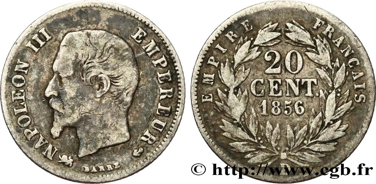 20 centimes Napoléon III, tête nue 1856 Lyon F.148/6 S15 