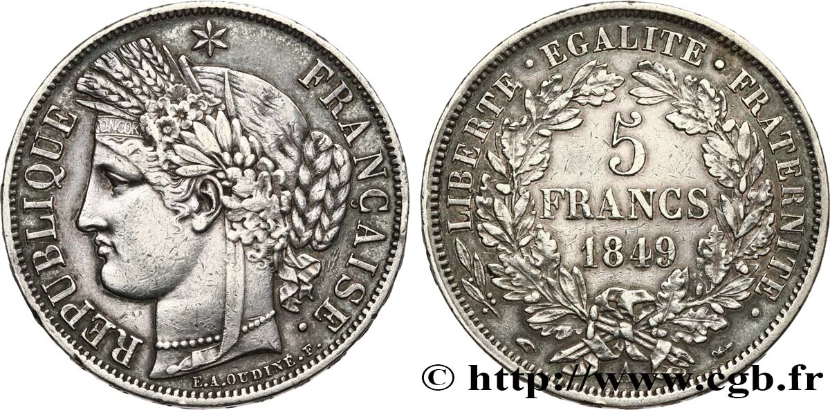 5 francs Cérès, IIe République 1849 Paris F.327/1 TTB 