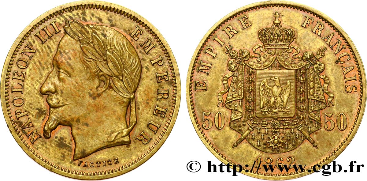 50 francs Napoléon III, tête laurée, FACTICE pour le Film “Le Tricheur” 1862   VZ 