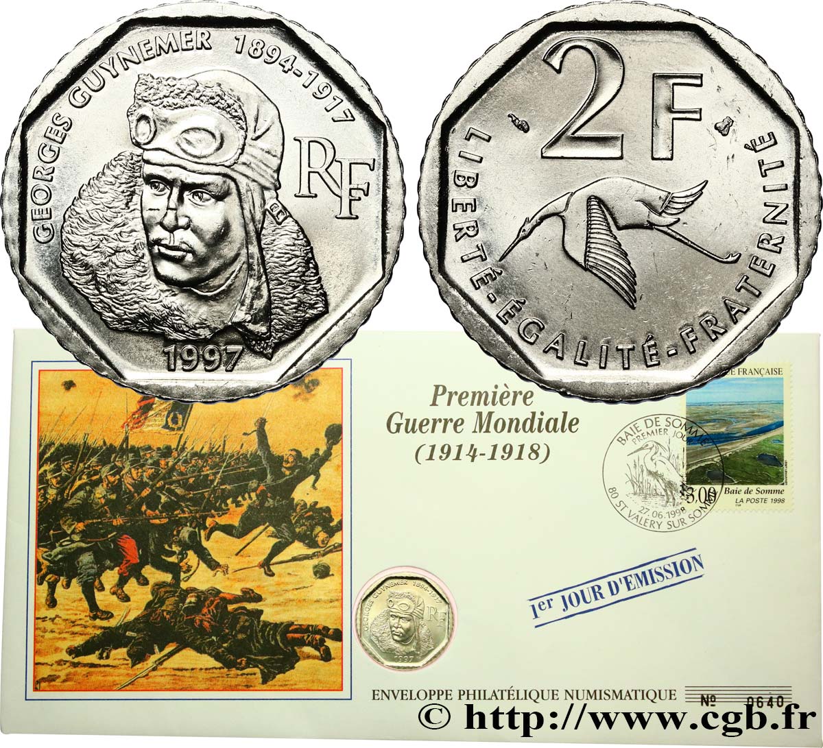 2 francs Georges Guynemer avec enveloppe philatélique 1er Jour 1997  F.275/2 SPL 
