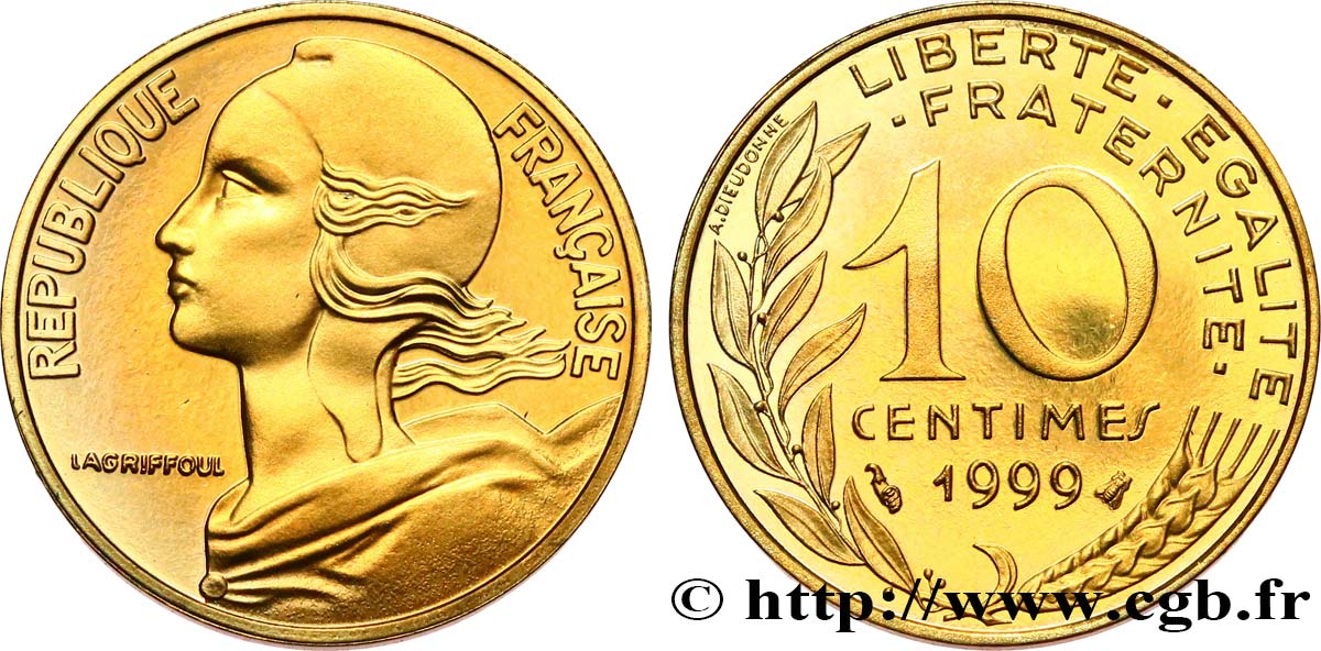 10 centimes Marianne, BE (Belle Épreuve) 1999 Pessac F.144/43 var. FDC 
