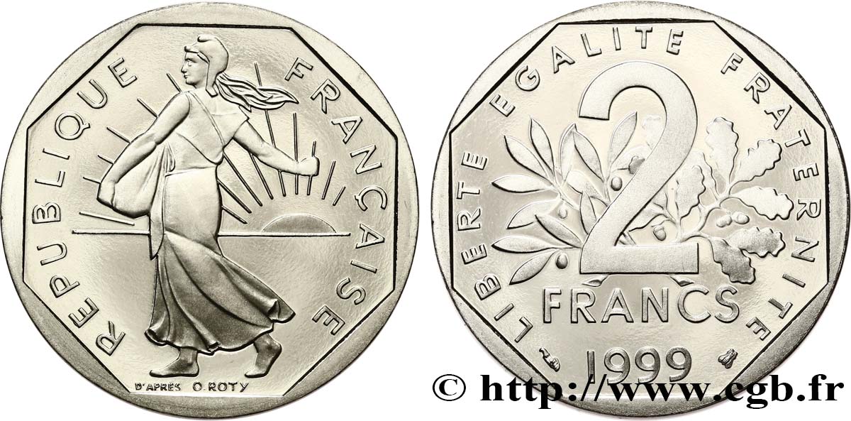 2 francs Semeuse, nickel, BE (Belle Épreuve) 1999 Pessac F.272/27 var. FDC 