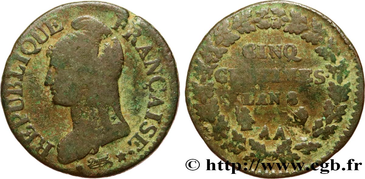 Cinq centimes Dupré, grand module 1800 Metz F.115/102 B 
