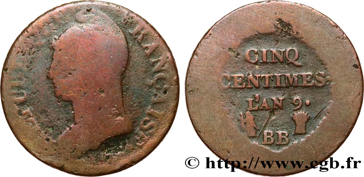 Cinq centimes Dupré, grand module 1801 Strasbourg F.115/154 q.B 