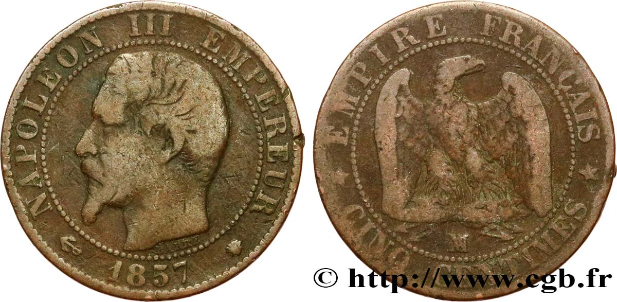 Cinq centimes Napoléon III, tête nue 1857 Marseille F.116/42 B8 