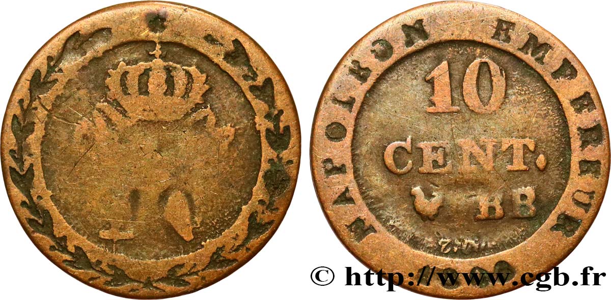 Faux de 10 cent. à l N couronnée 1808 Strasbourg F.130/4 var. B 
