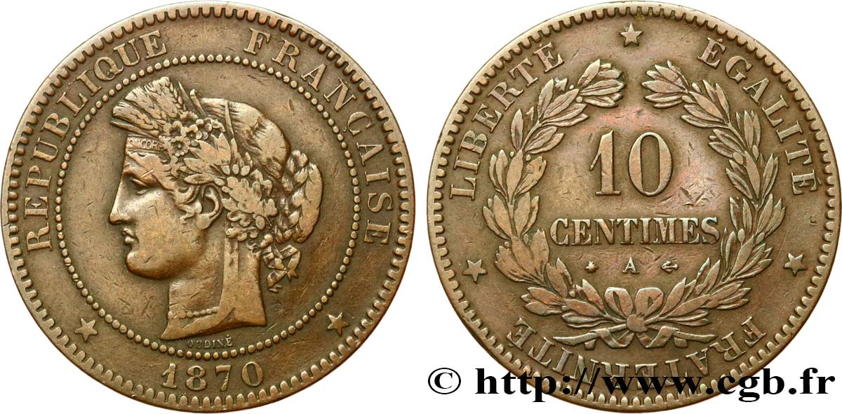 10 centimes Cérès 1870 Paris F.135/4 TB25 