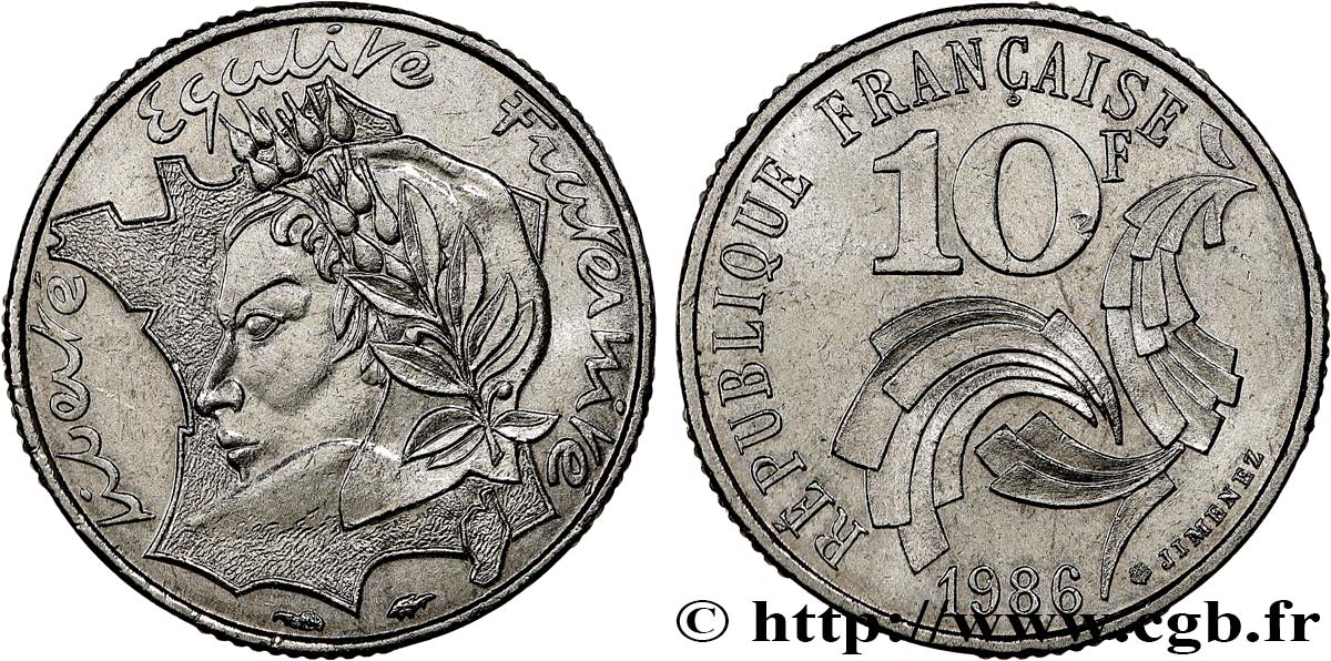 10 francs Jimenez, Frappe médaille 1986  F.373/2 var. MS 