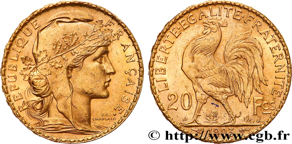20 francs or Coq, Dieu protège la France 1903 Paris F.534/8 AU 