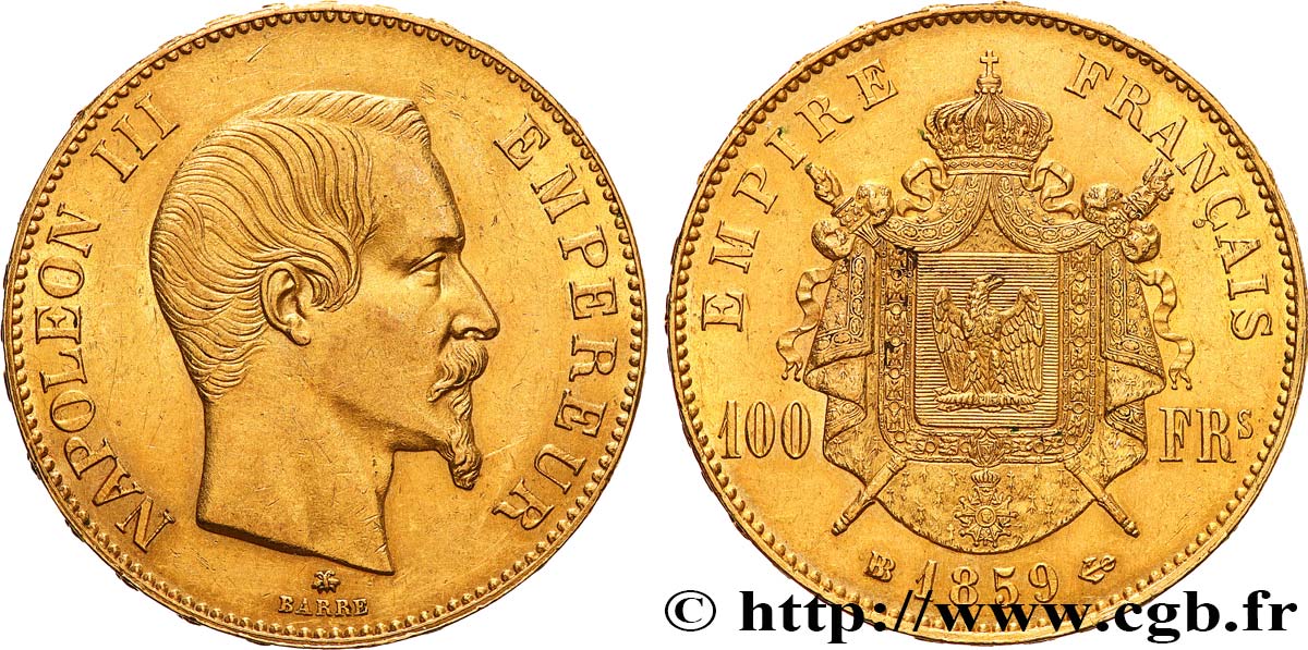 100 francs or Napoléon III, tête nue 1859 Strasbourg F.550/8 SUP55 