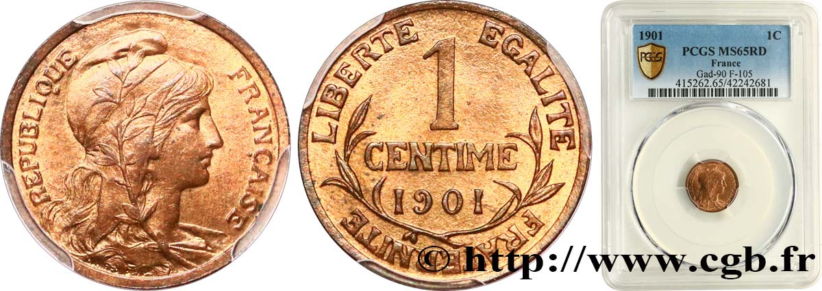 1 centime Daniel-Dupuis 1901 Paris F.105/6 ST65 PCGS