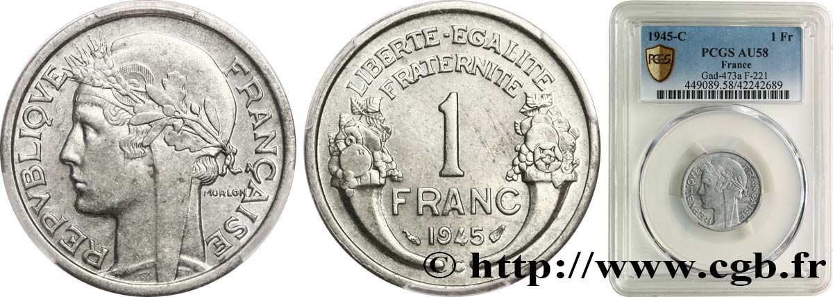 1 franc Morlon, légère 1945 Castelsarrasin F.221/8 SUP58 PCGS