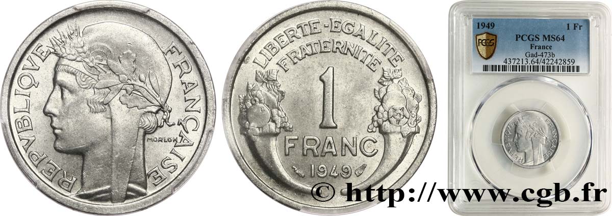 1 franc Morlon, légère 1949  F.221/15 fST64 PCGS