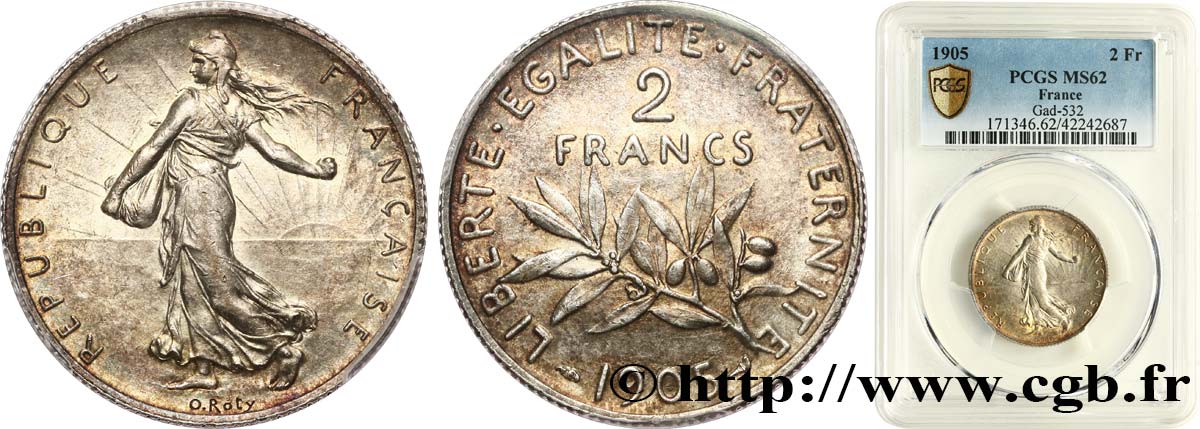 2 francs Semeuse 1905  F.266/9 SUP62 PCGS