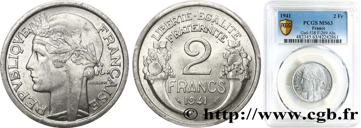 2 francs Morlon, aluminium 1941  F.269/2 SPL63 PCGS