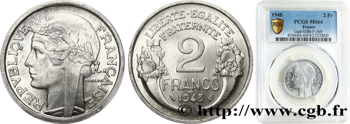 2 francs Morlon, aluminium 1948  F.269/12 fST64 PCGS