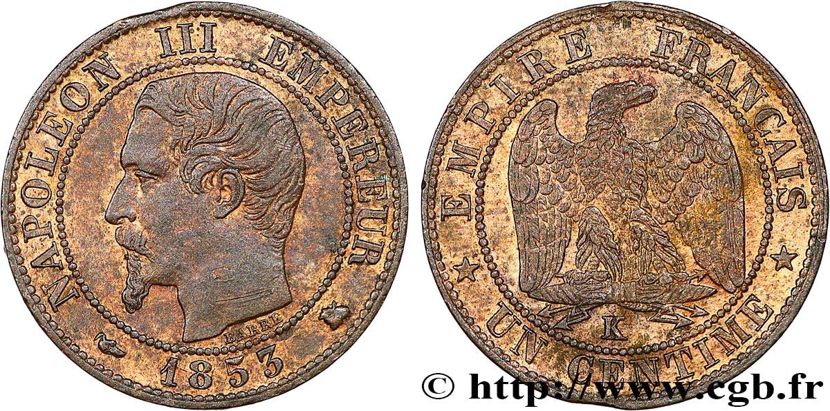 Un centime Napoléon III, tête nue 1853 Bordeaux F.102/5 AU 