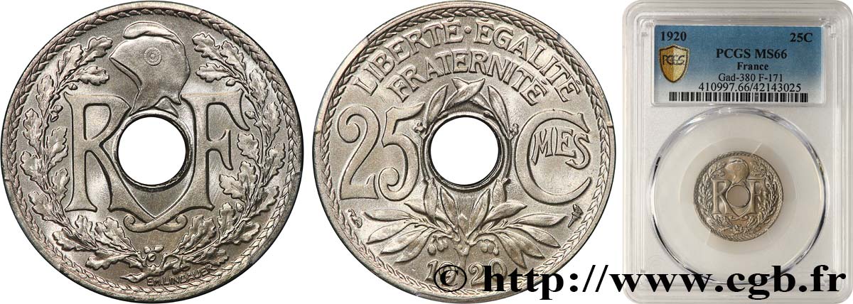 25 centimes Lindauer 1920  F.171/4 ST66 PCGS