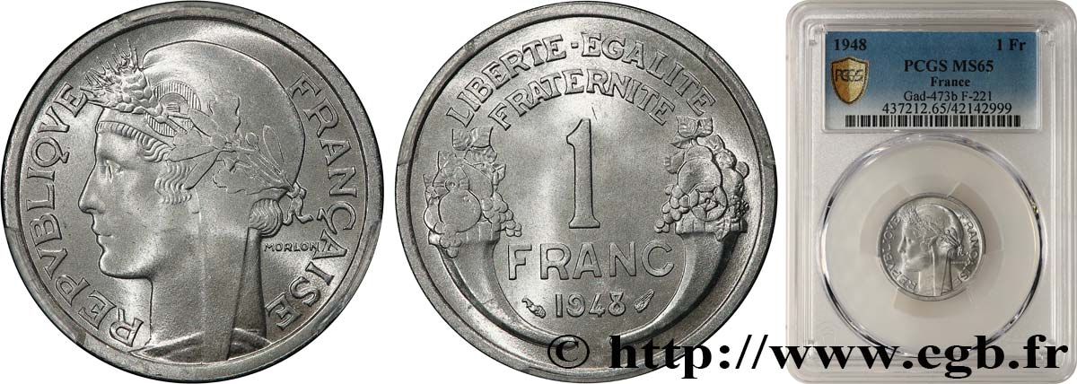 1 franc Morlon, légère 1948  F.221/13 FDC65 PCGS