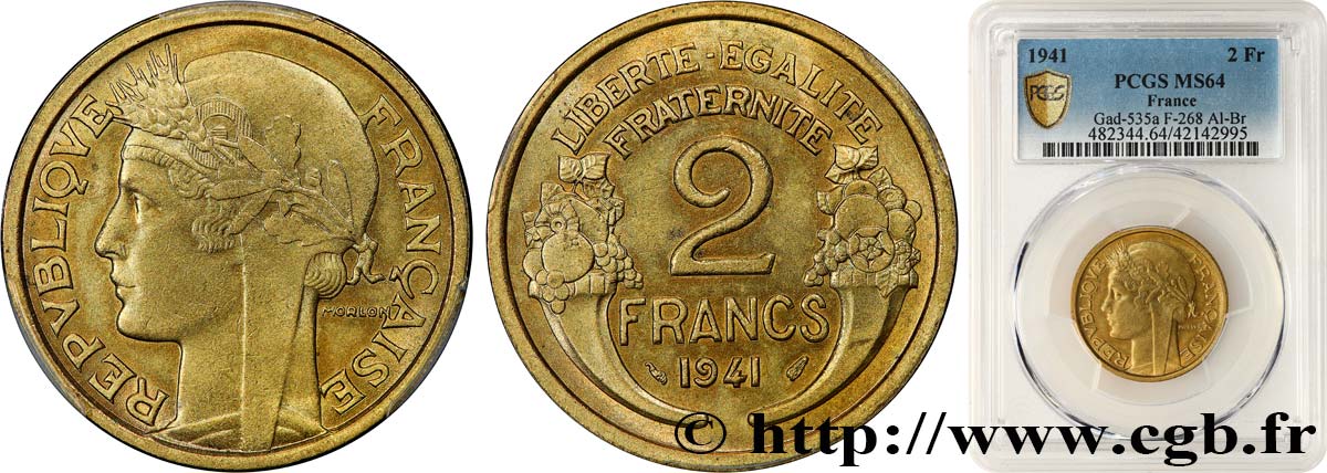2 francs Morlon 1941  F.268/14 SPL64 PCGS