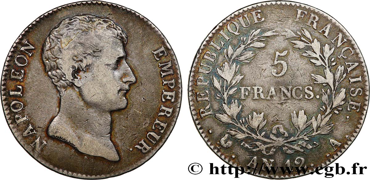 5 francs Napoléon Empereur, type intermédiaire 1804 Paris F.302/1 S35 