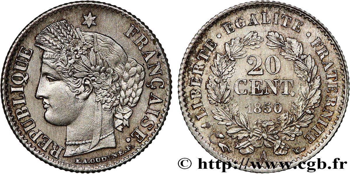 20 centimes Cérès, IIe République 1850 Paris F.146/2 SUP+ 