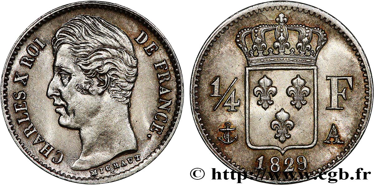 1/4 franc Charles X 1829 Paris F.164/29 SUP+ 