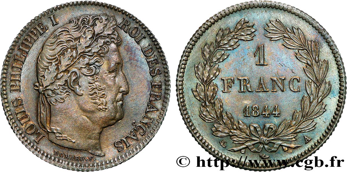 1 franc Louis-Philippe, couronne de chêne 1844 Paris F.210/95 EBC+ 