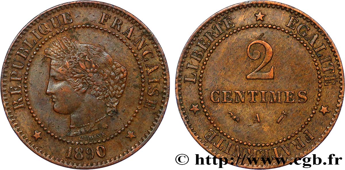 2 centimes Cérès 1890 Paris F.109/16 BB 