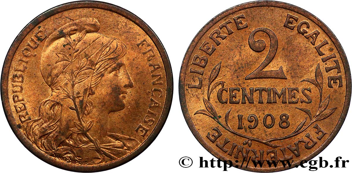2 centimes Daniel-Dupuis 1908 Paris F.110/11 MS62 