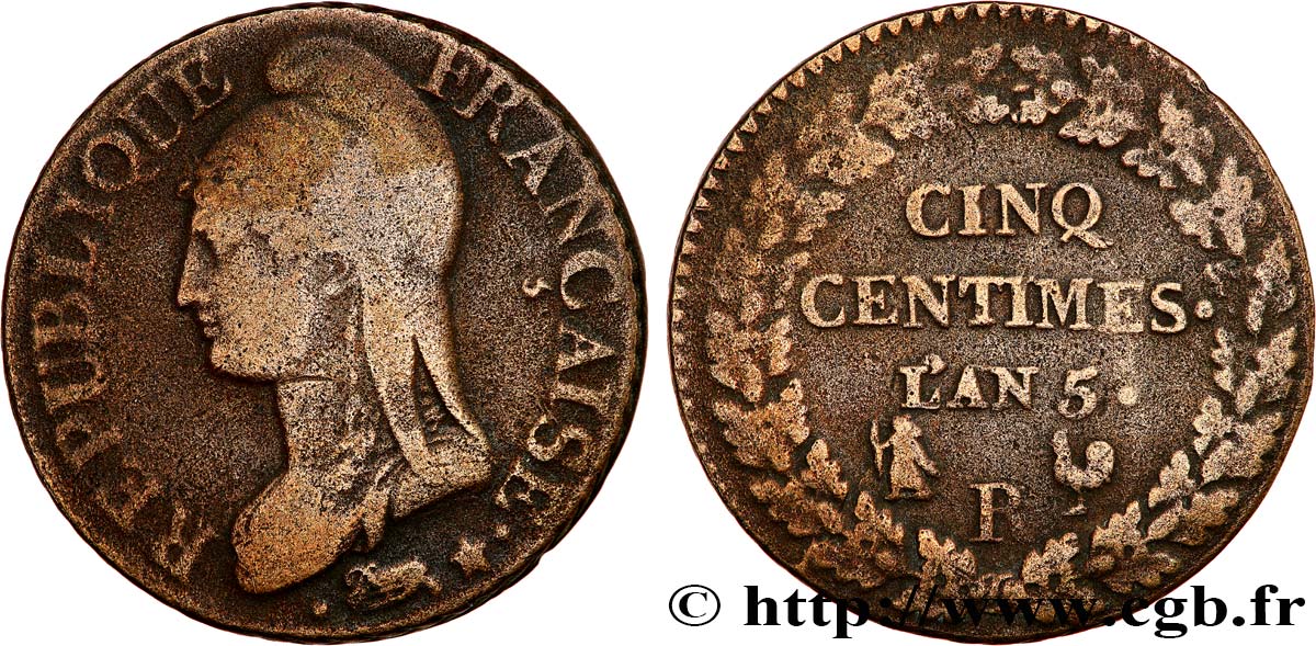 Cinq centimes Dupré, grand module 1797 Orléans F.115/28 VF 