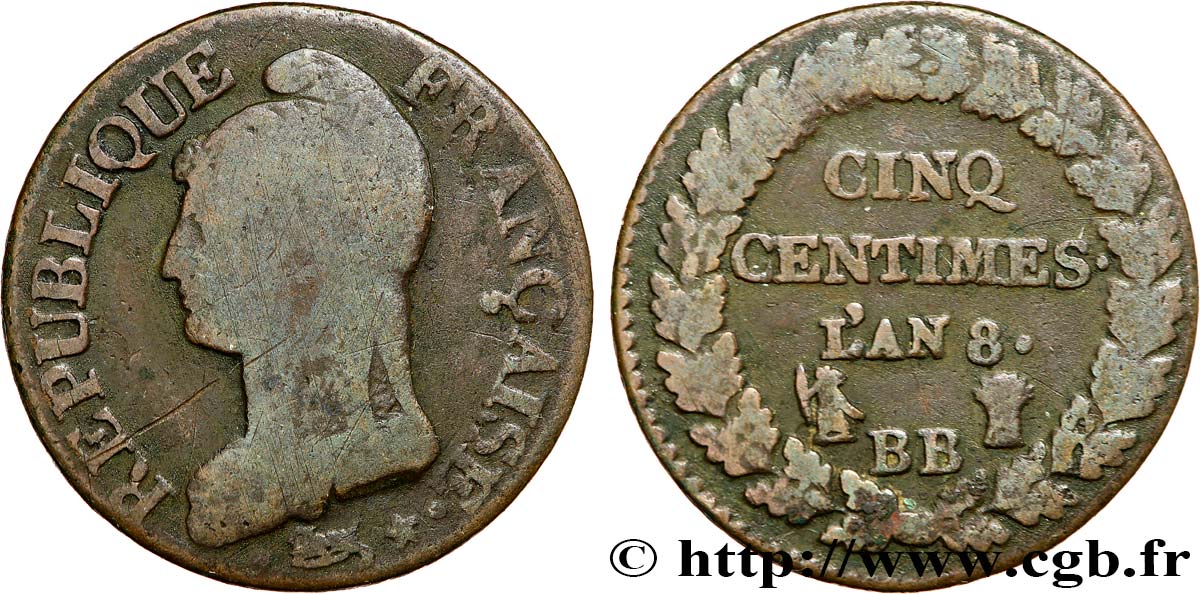 Cinq centimes Dupré, grand module 1800 Strasbourg F.115/117 B+ 