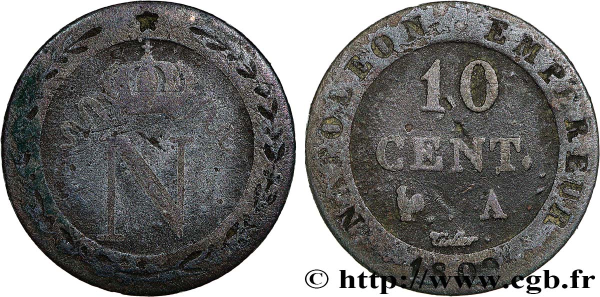 10 cent. à l N couronnée 1809 Paris F.130/10 B 